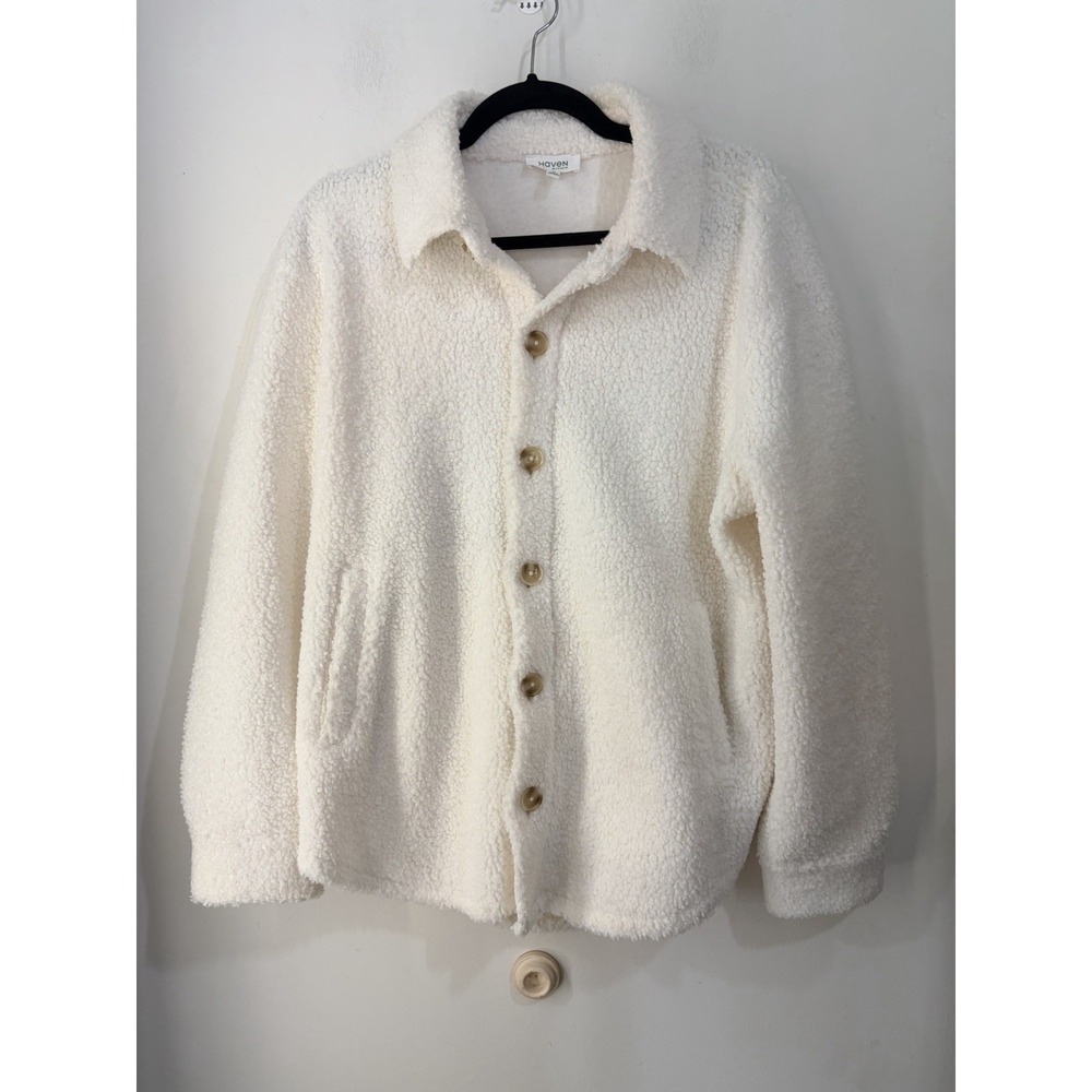 Haven Well Within Teddy Fleece Shacket Ivory Button Front Oversized Medium